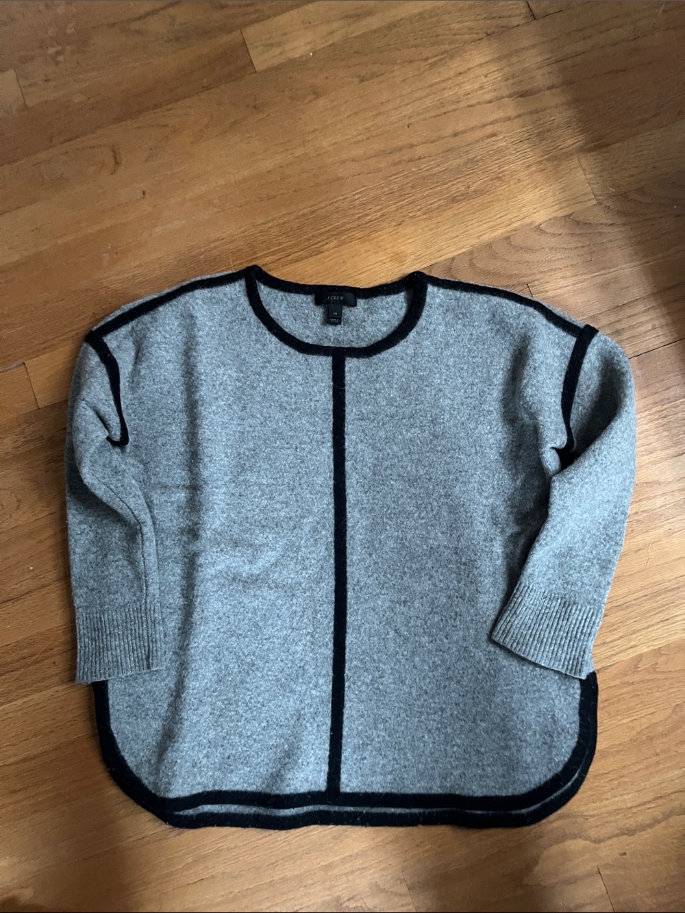J. Crew Gray Crewneck 100 % wool  Sweater with Black Contrast Trim